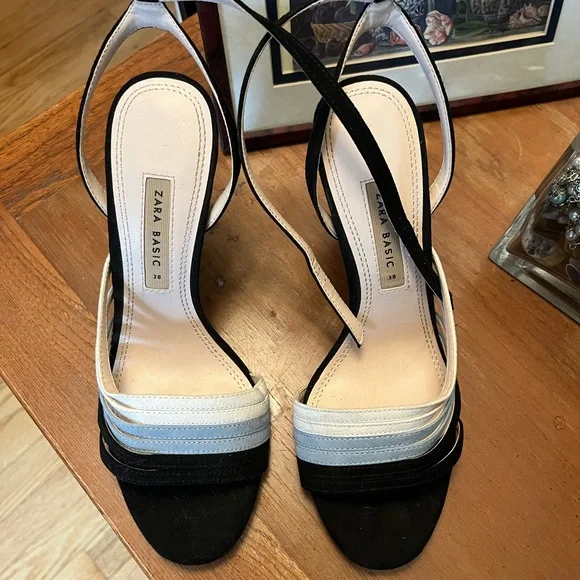 Zara Black and White Women's Sandals - Picture 1 of 10